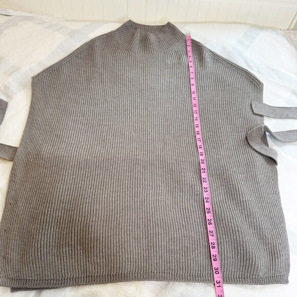 MaxMara Leisure Fulmine Belted Ribbed Wool Poncho Sweater Grey - Picture 11 of 13